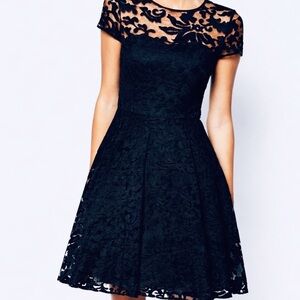 Ted Baker Black Lace Fit-and-Flare Mini Dress